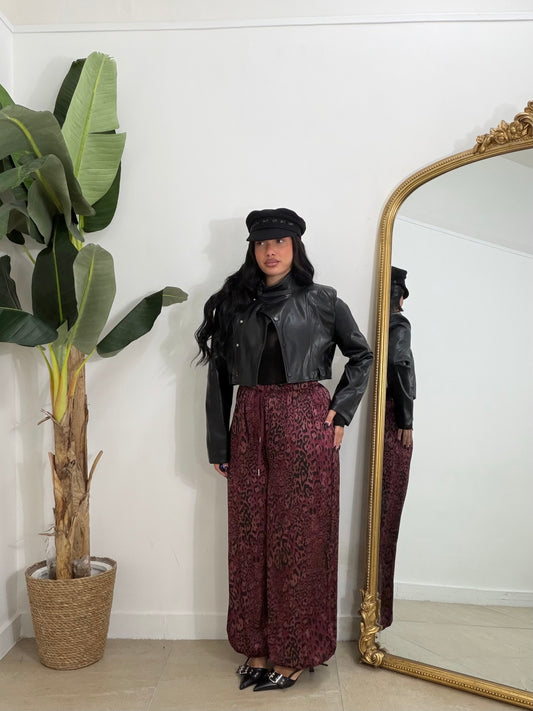 Chiodo crop in pelle nero