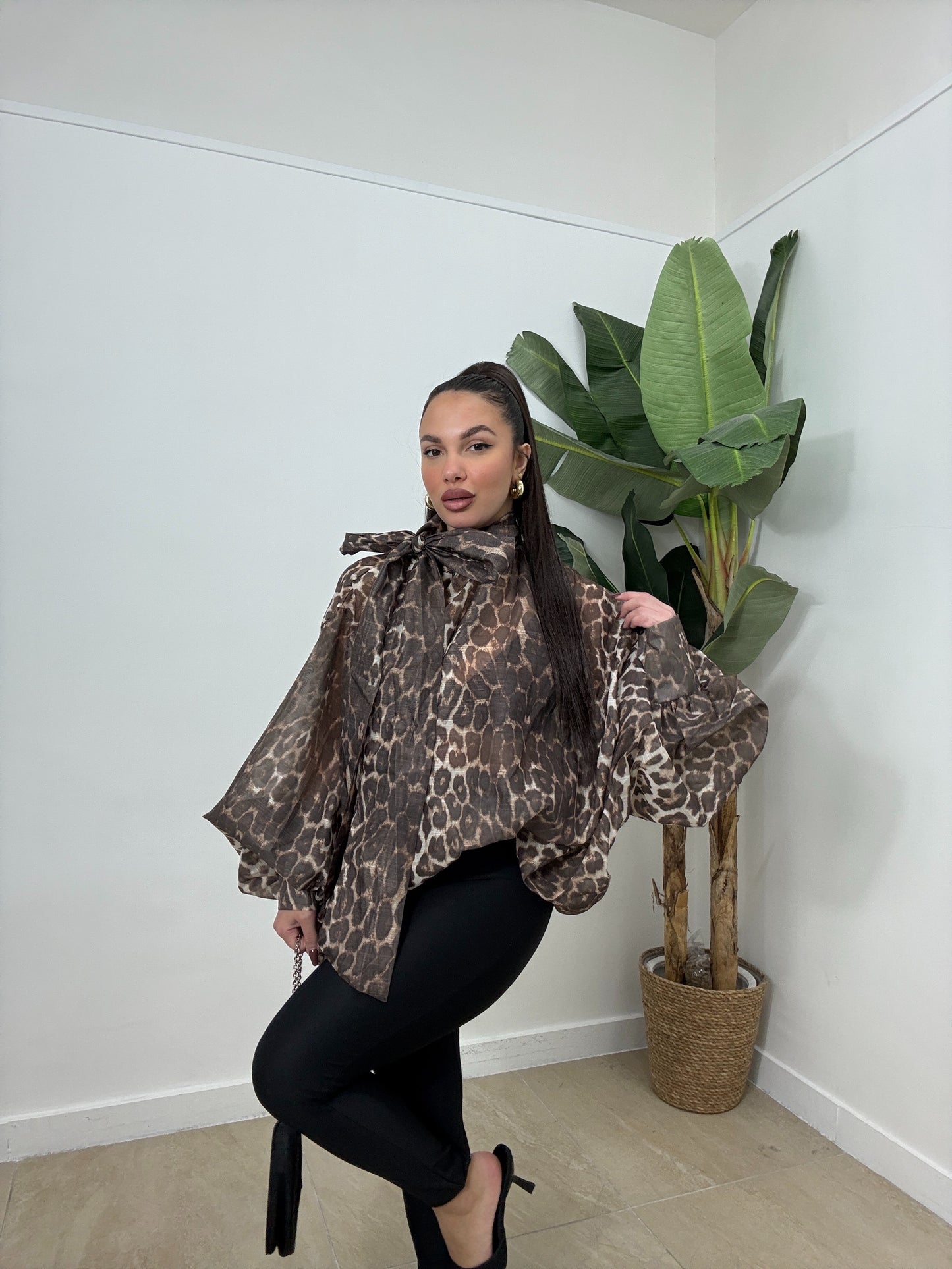 Camicia fiocco animalier