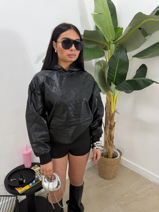 Felpa in pelle nera -15726