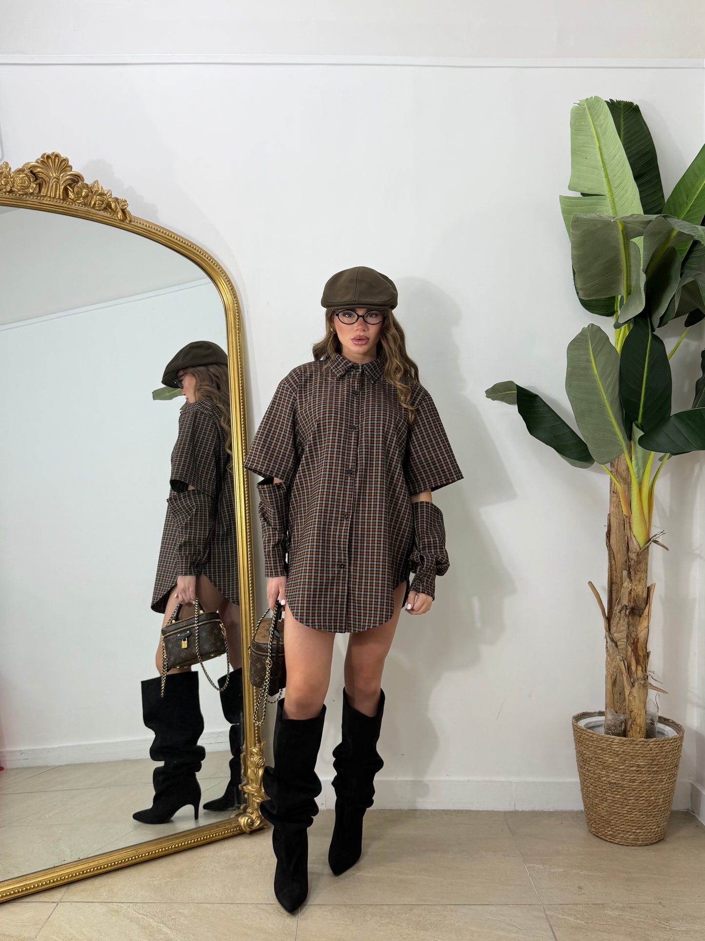 Maxi camicia con maniche removibili marrone
