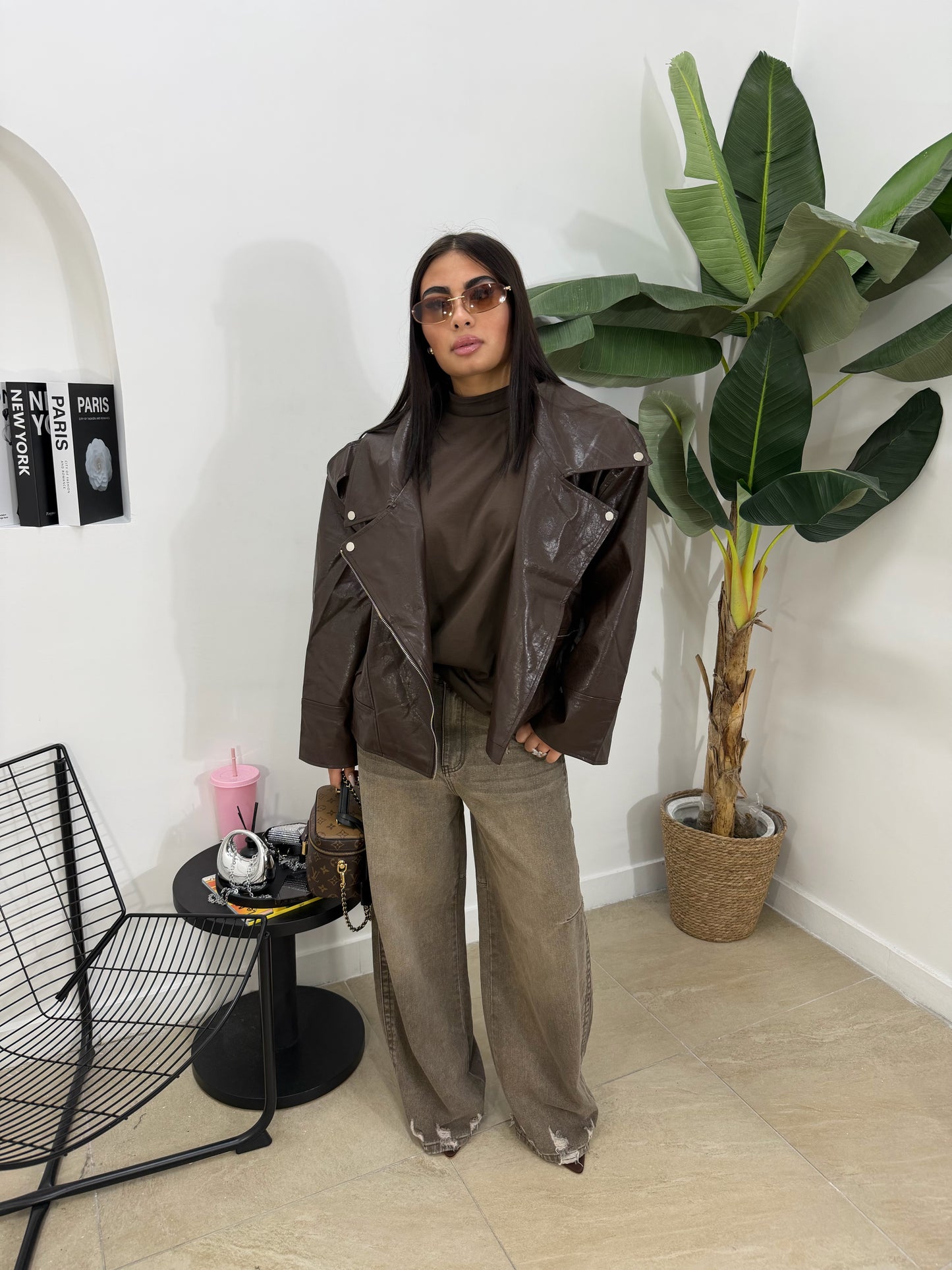 Biker oversize marrone -534