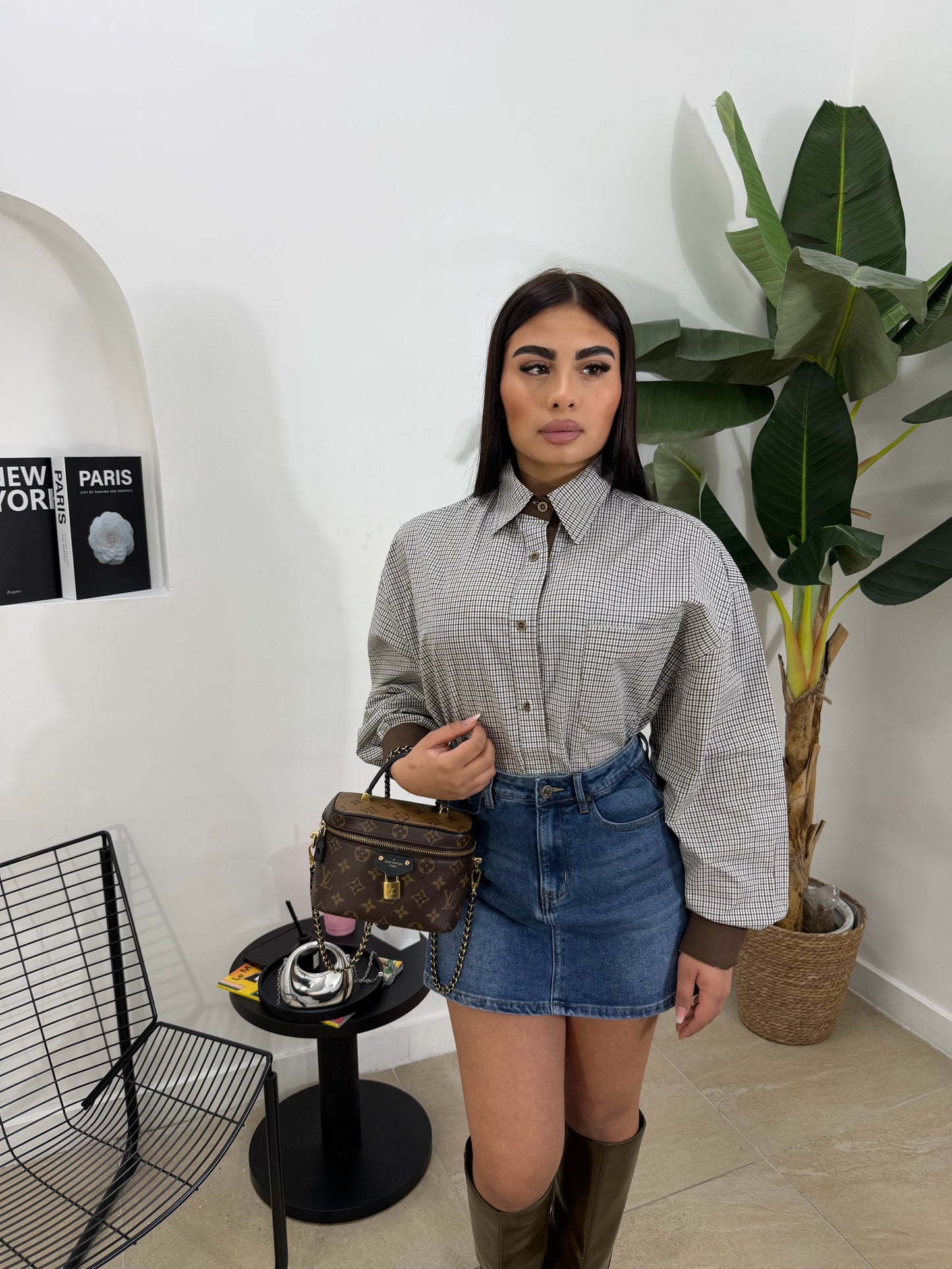 Camicia risvolto marrone -2773