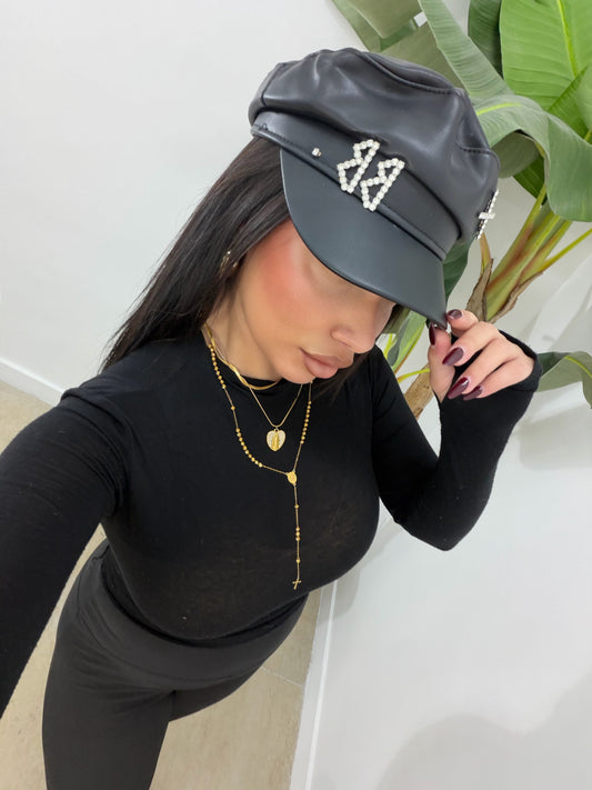 Cappello RB in pelle nero