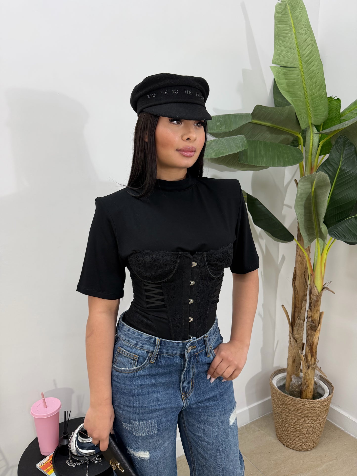 Bustino macramé nero -12918