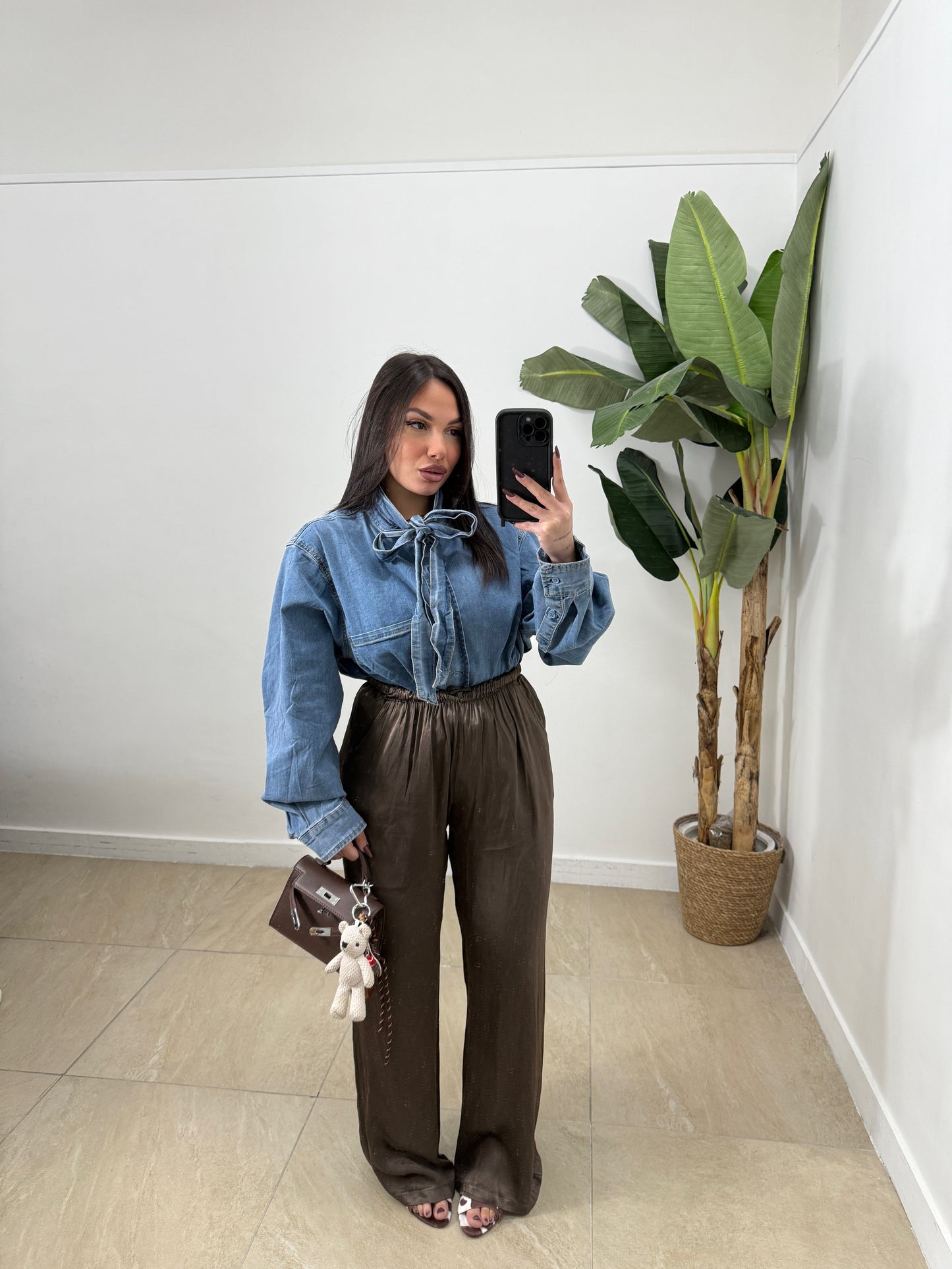 Camicia con fiocco denim