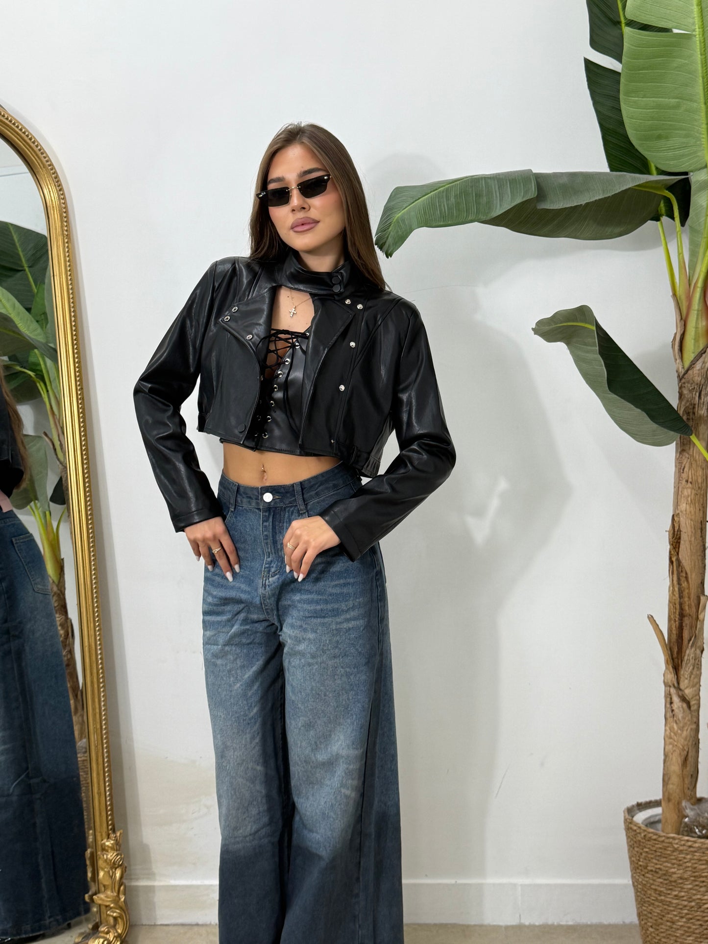 Chiodo crop nero -9021