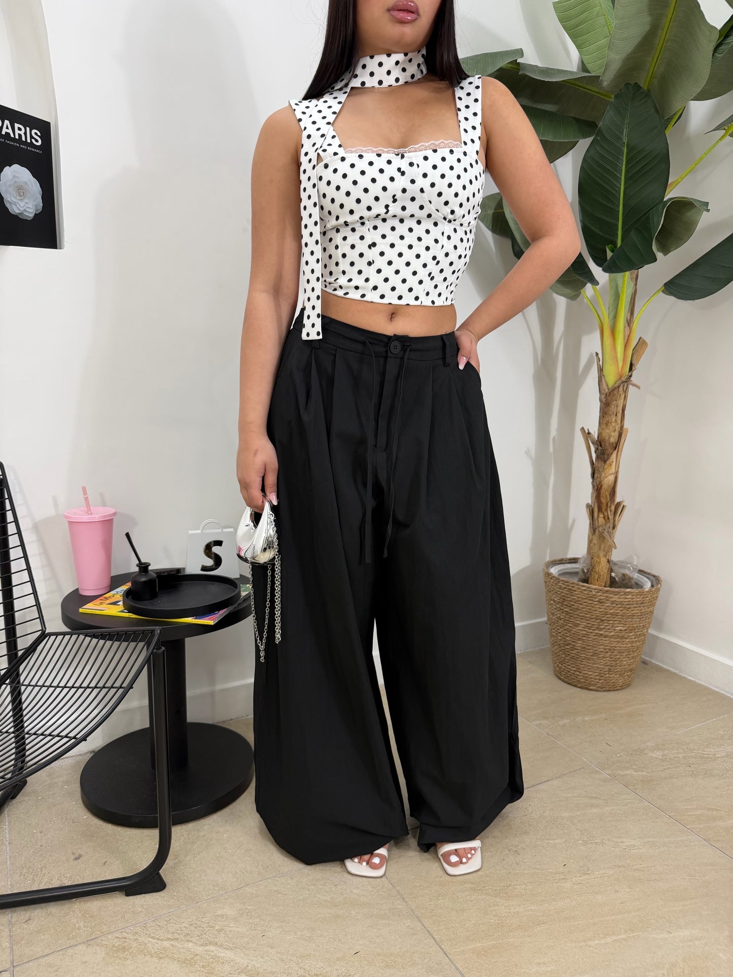 Pantalone lacci nero -88305