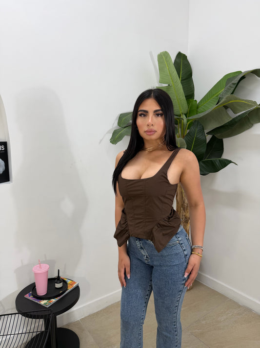 Top in cotone marrone -6980