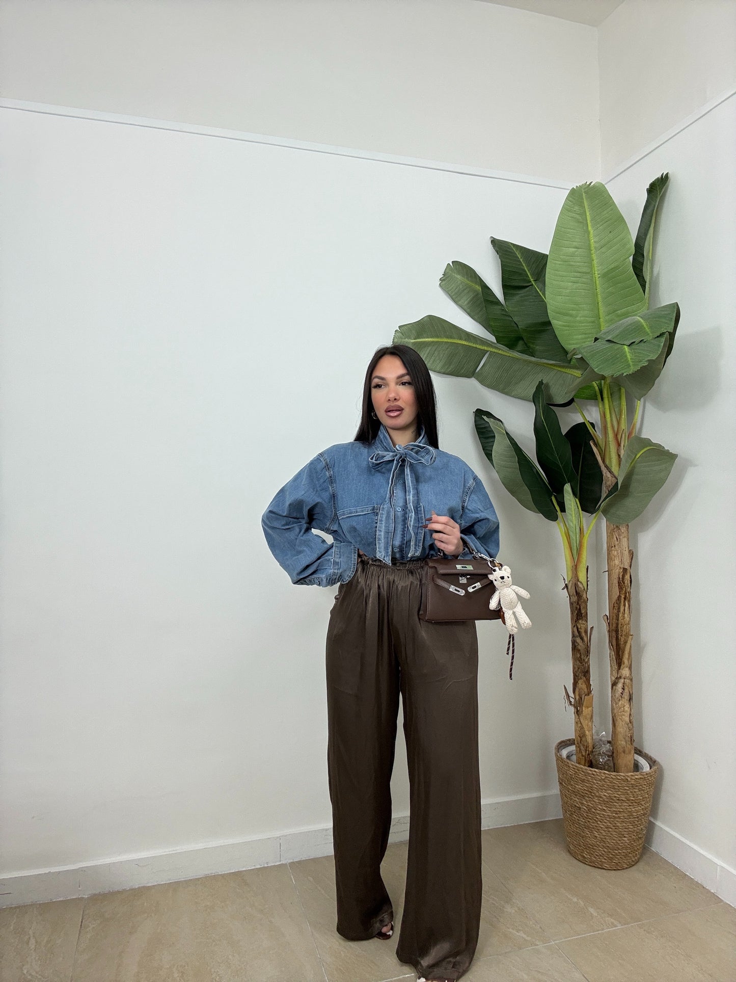 Camicia con fiocco denim