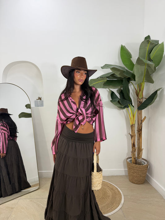 Camicia righi marrone by just - 1990