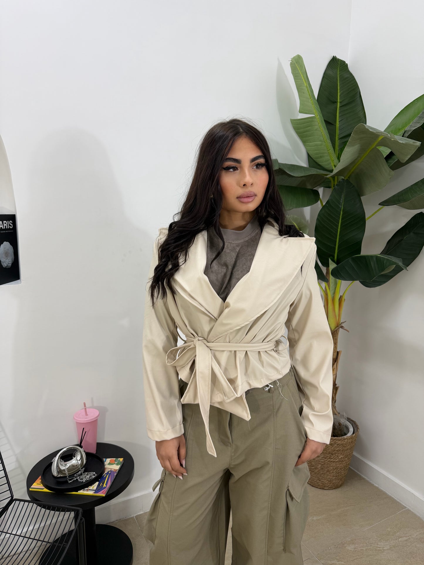 Giacca in pelle beige -9940