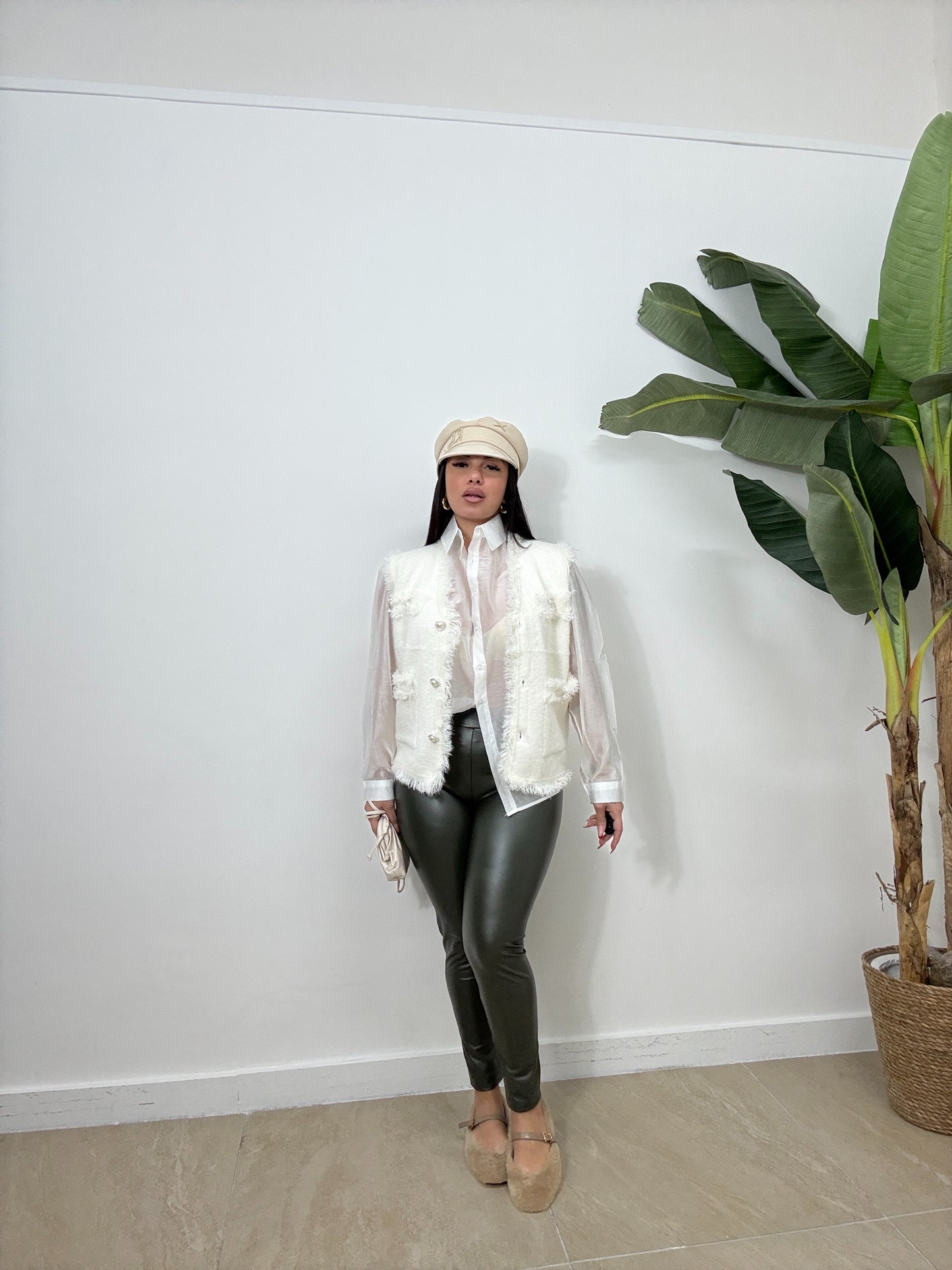 Leggings in pelle verde
