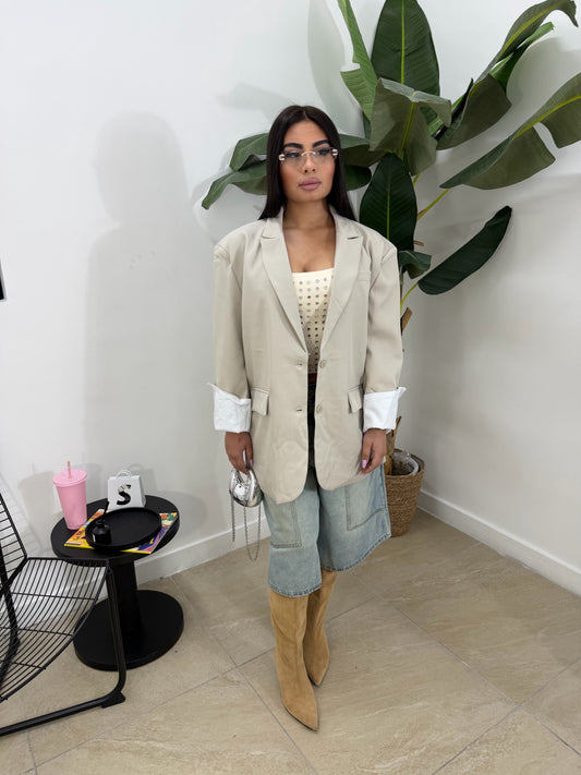 Giacca risvolto beige -3153