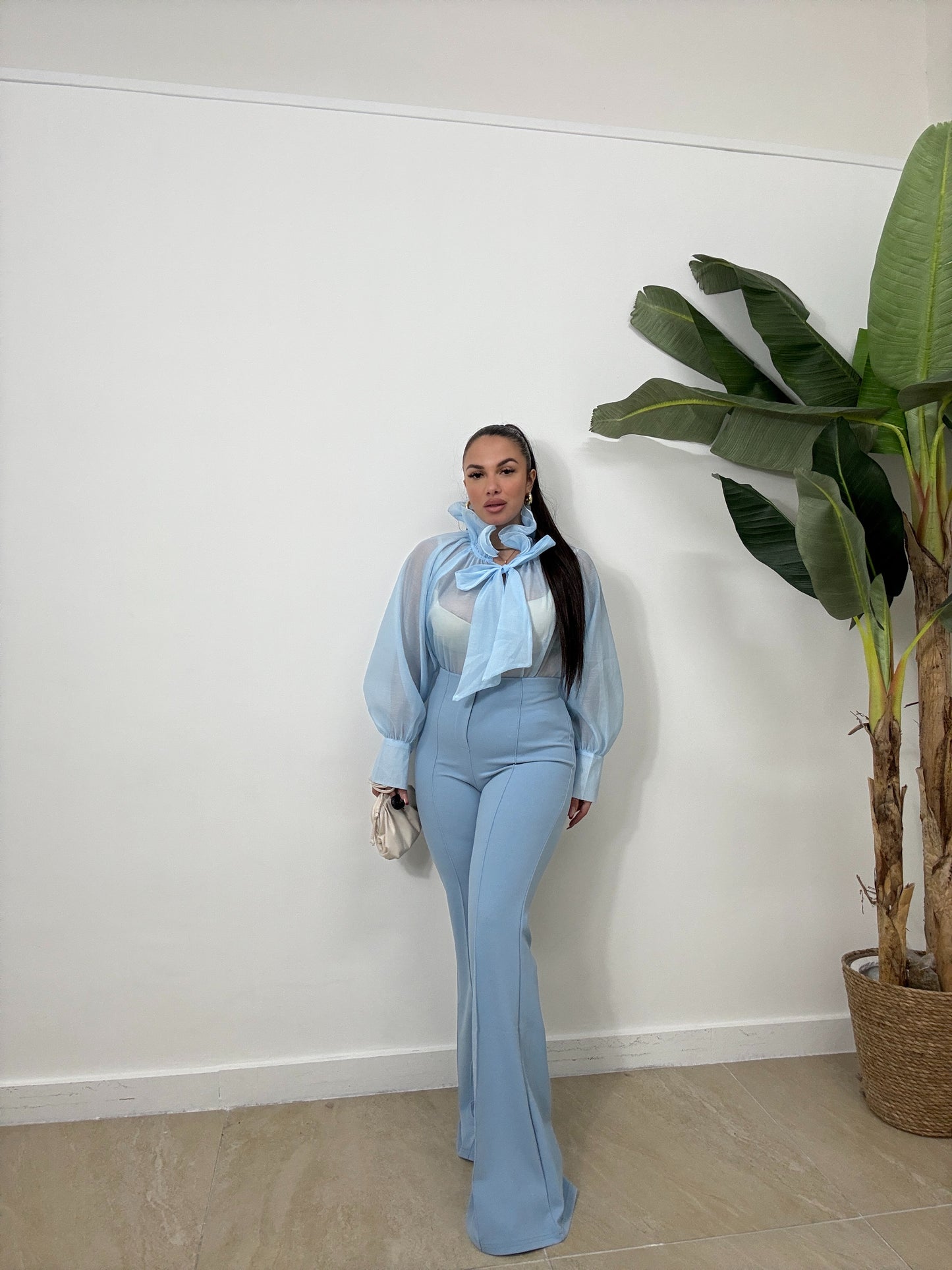 Pantalone event celeste