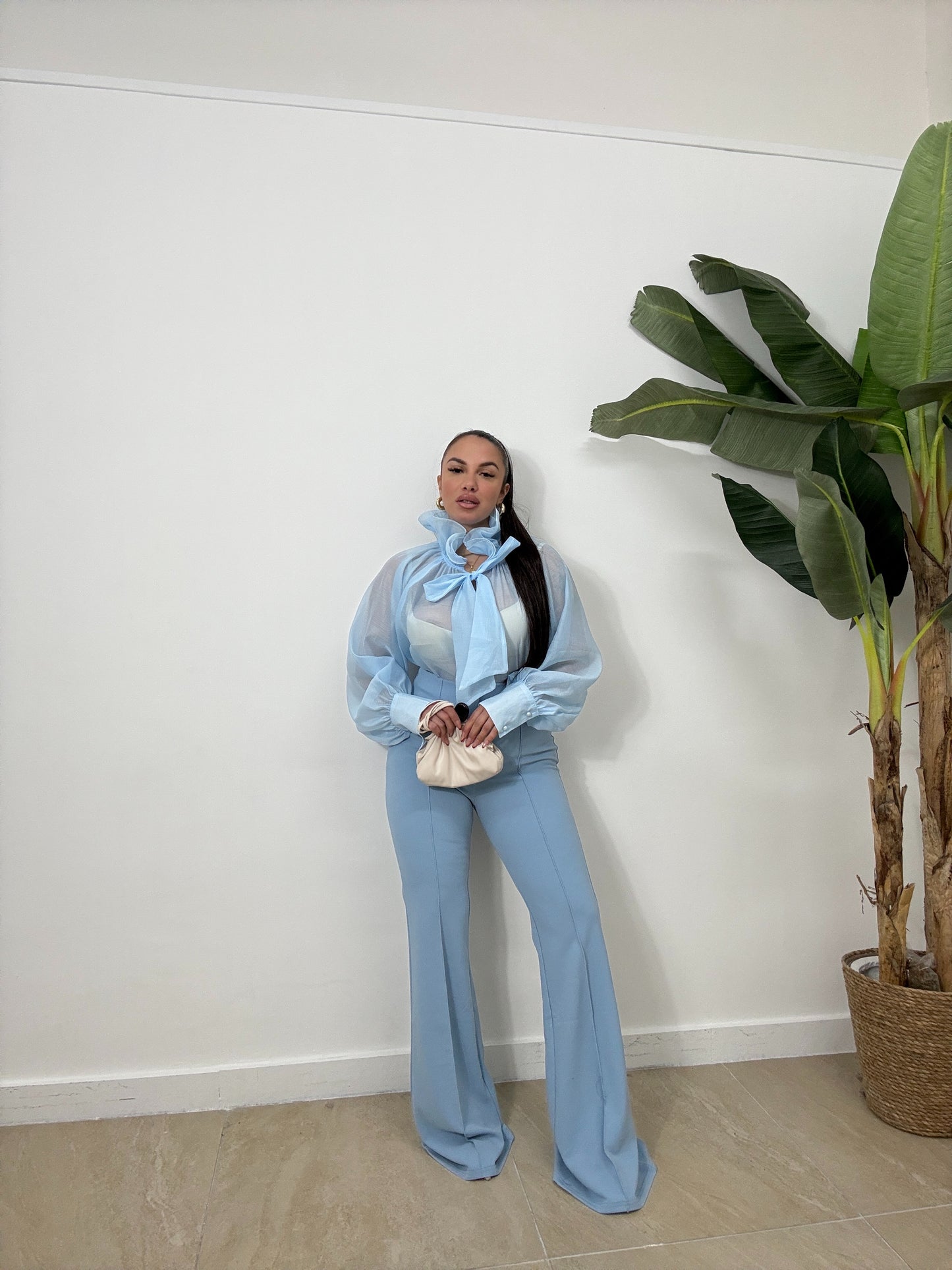 Pantalone event celeste