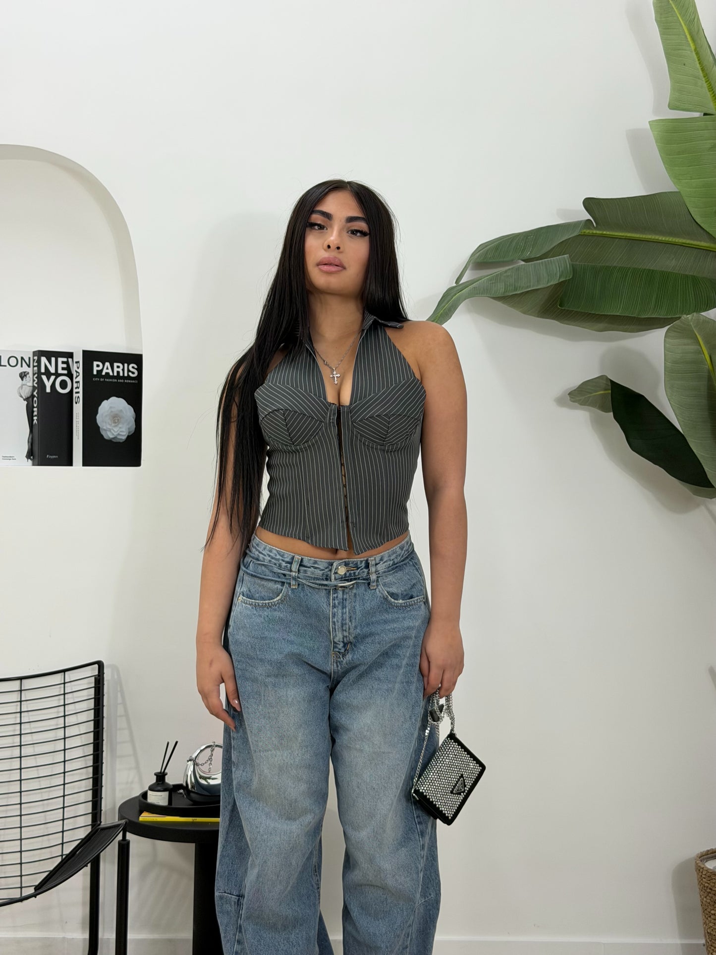 Corpetto gessato grigio