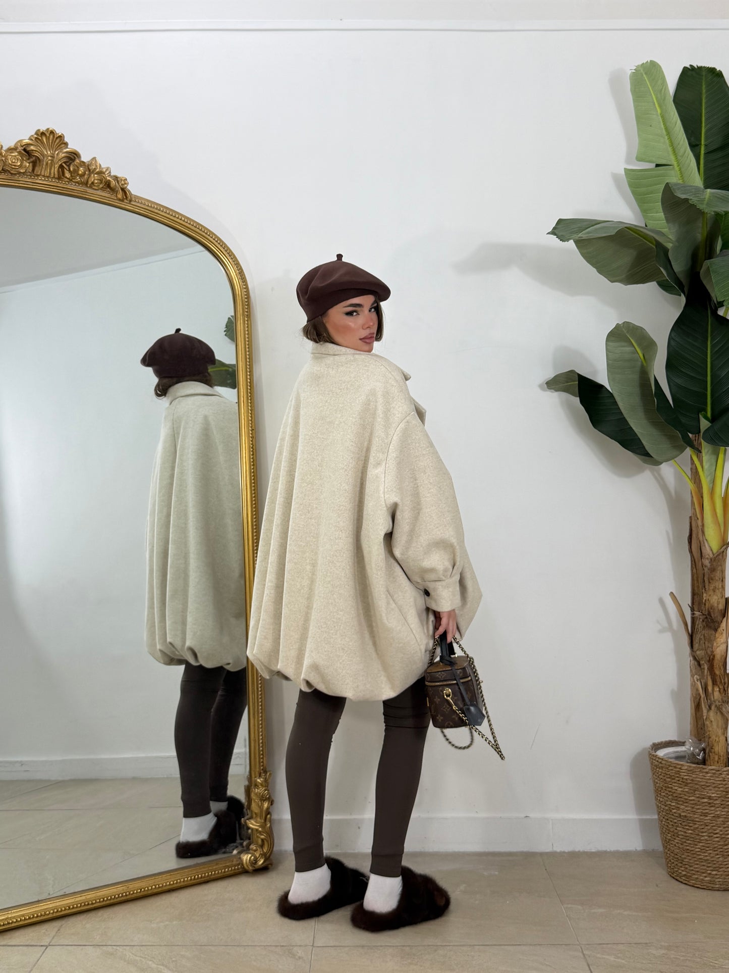 Cappotto ballon panna corto