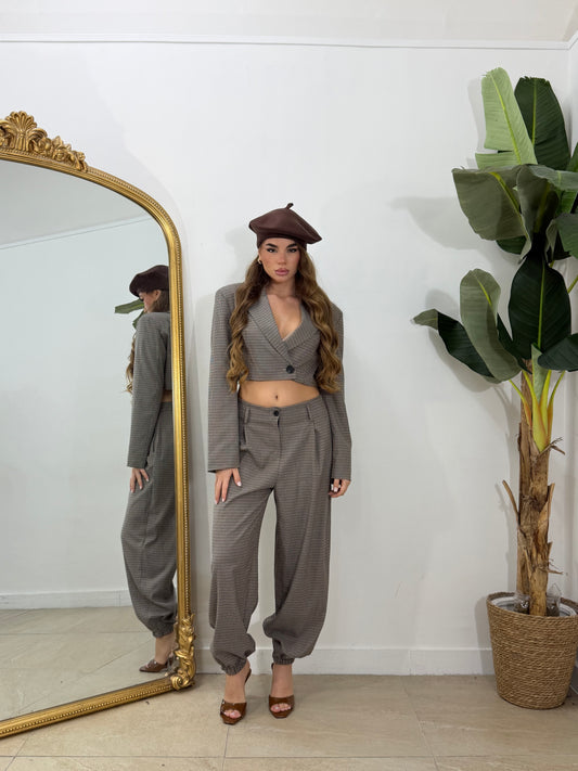 Tailleur ballon pied de poule marrone