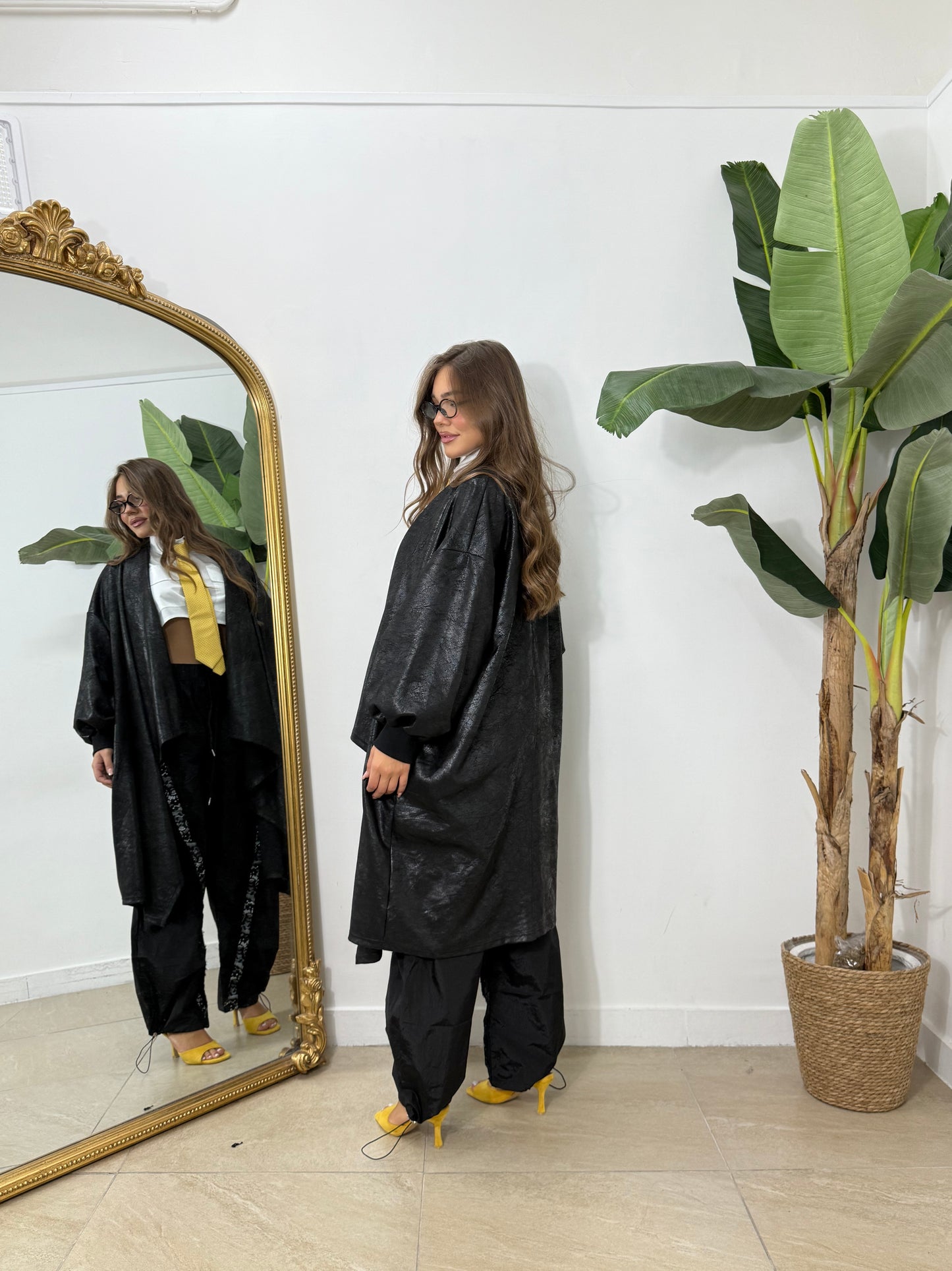 Cardigan in simil pelle nero -2000