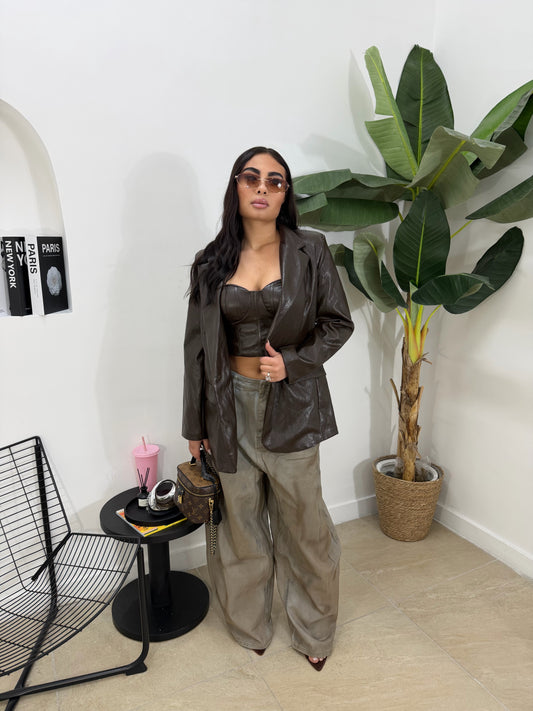 Giacca in pelle marrone -38611