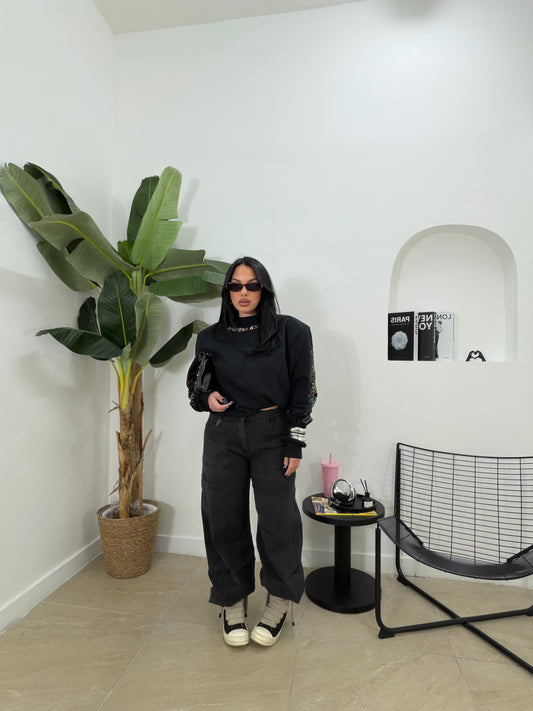 Jeans baggy nero sfumato