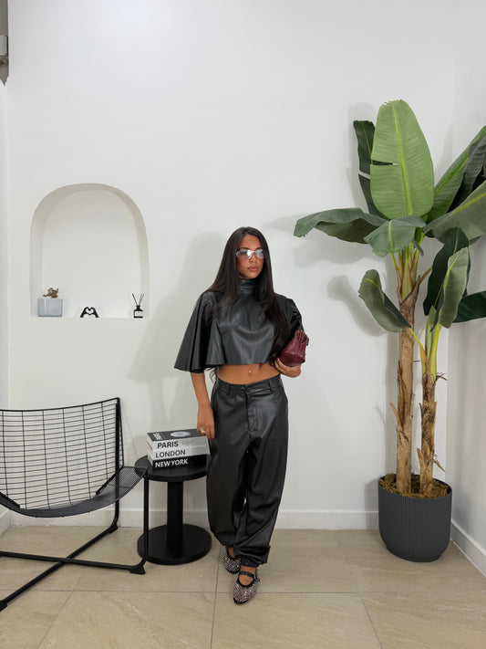 Coordinato in pelle fly nero-100