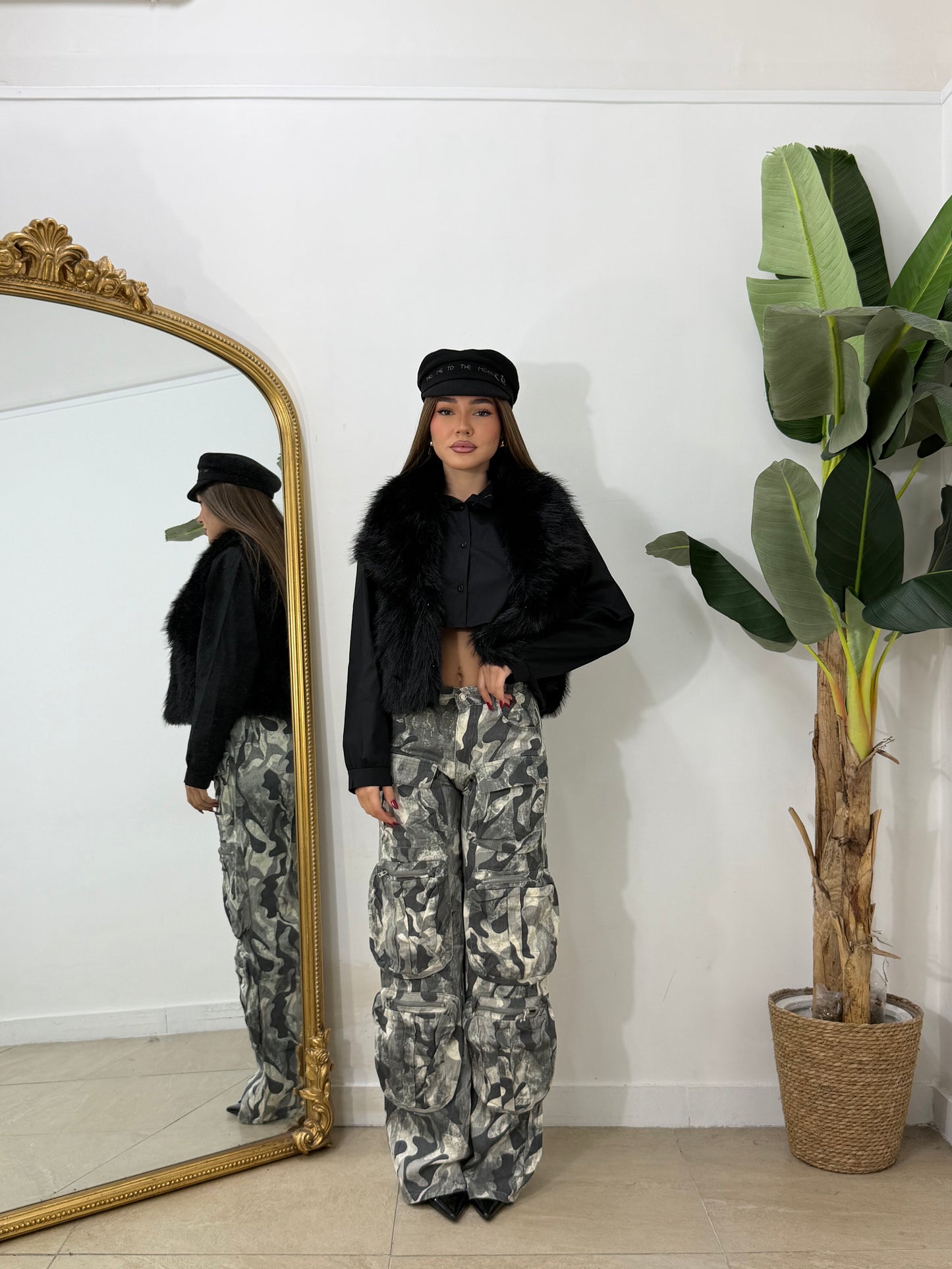 Pelliccia smanicata crop nera