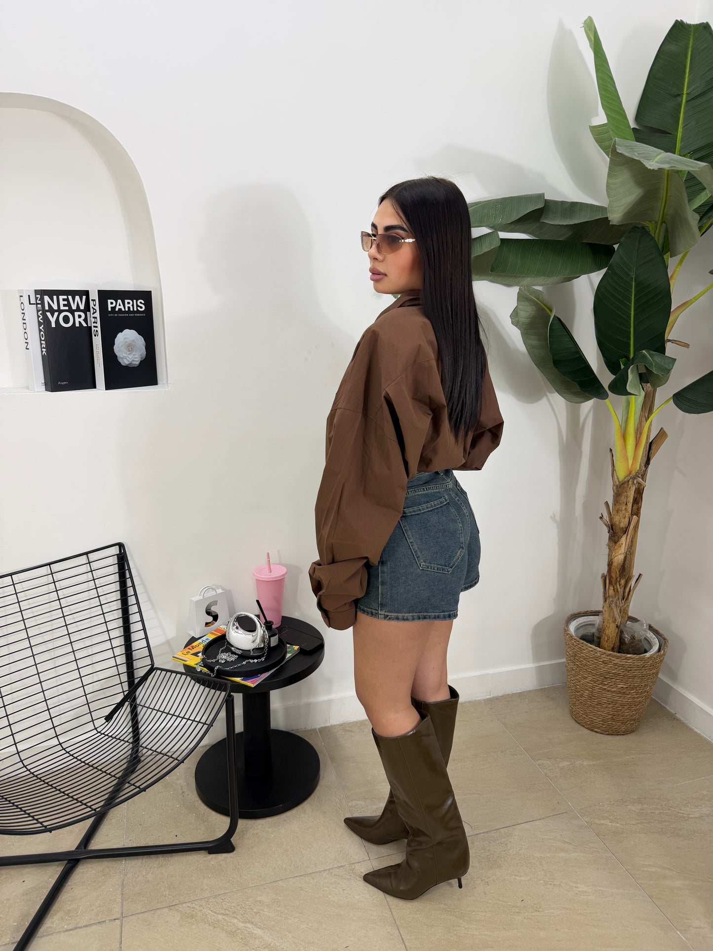 Maxi camicia in cotone marrone