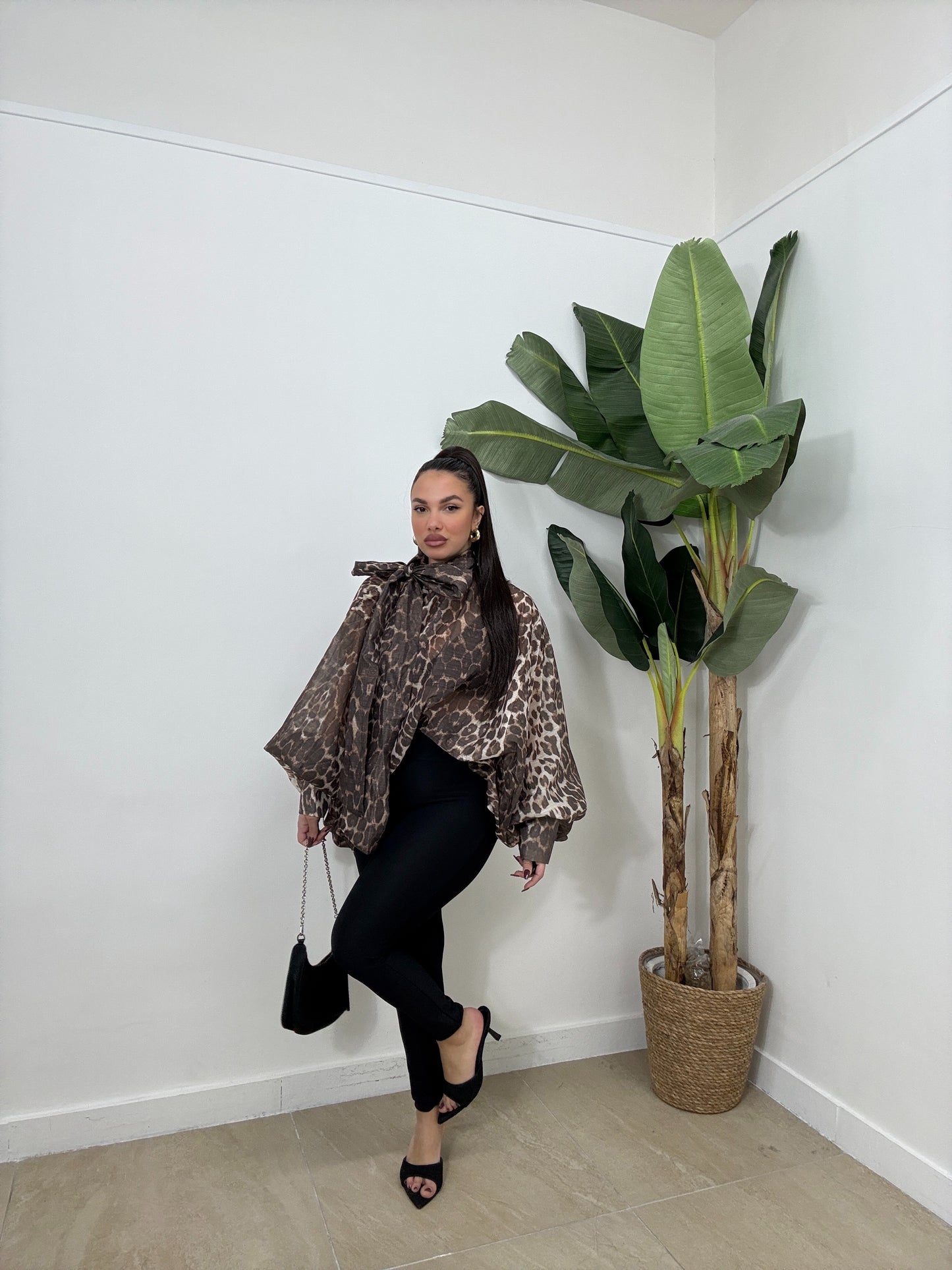 Camicia fiocco animalier