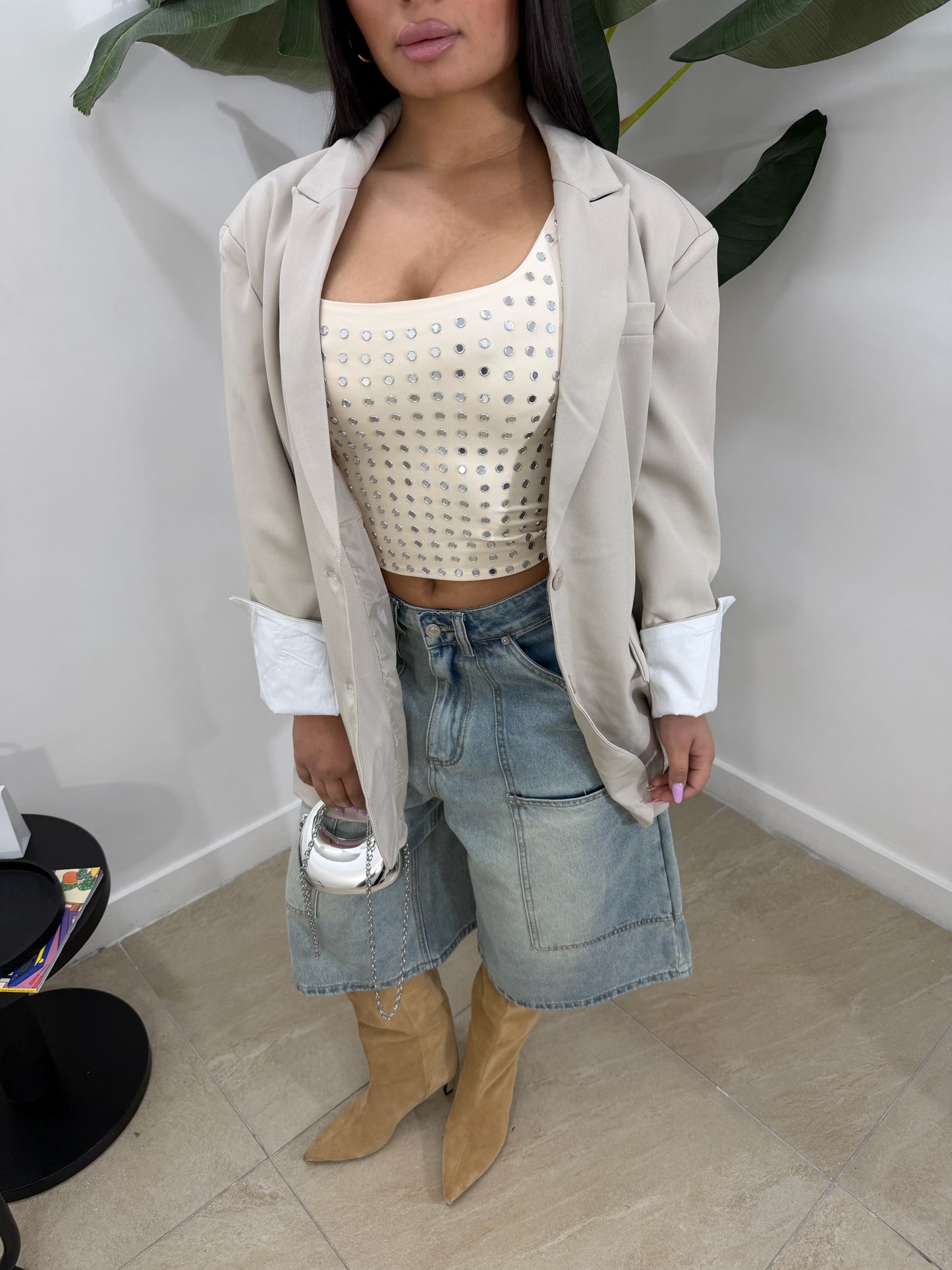 Giacca risvolto beige -3153