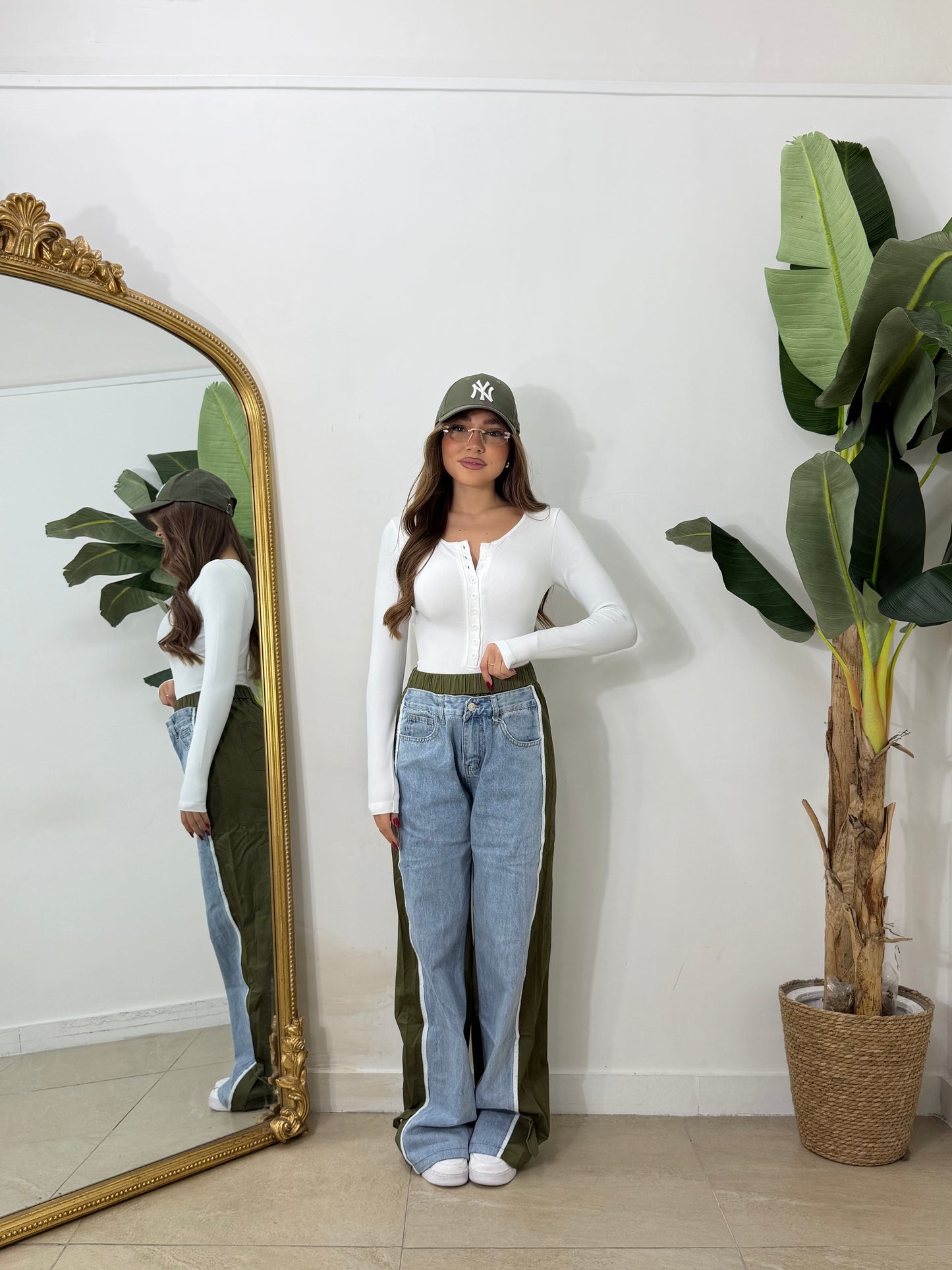 Jeans bicolor Verde