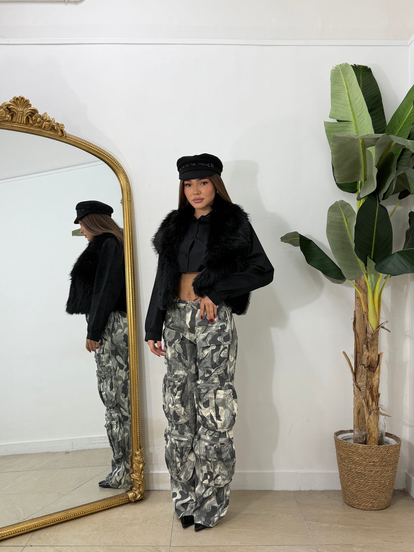 Pelliccia smanicata crop nera