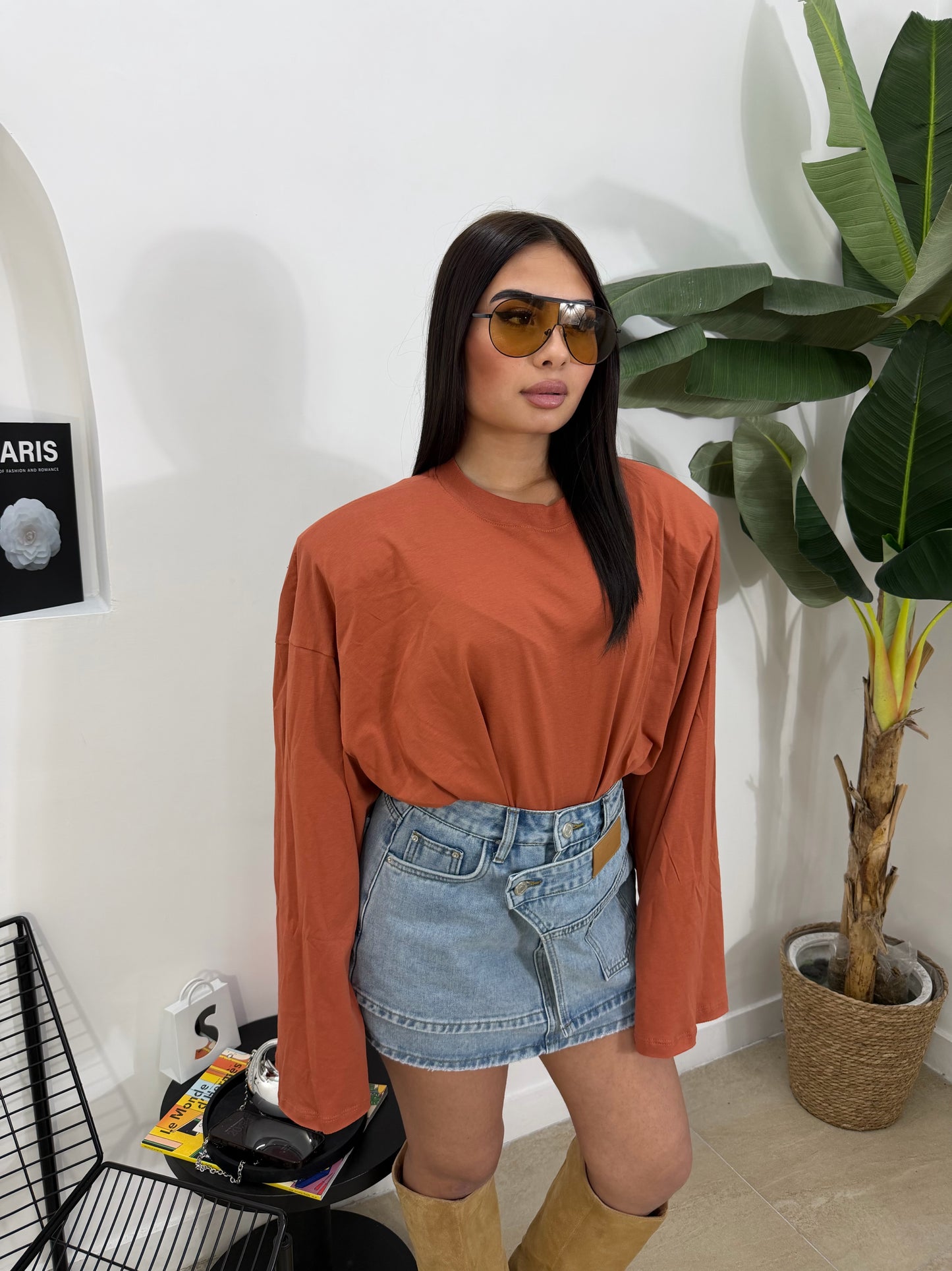 Shirt cropped Barock ruggine