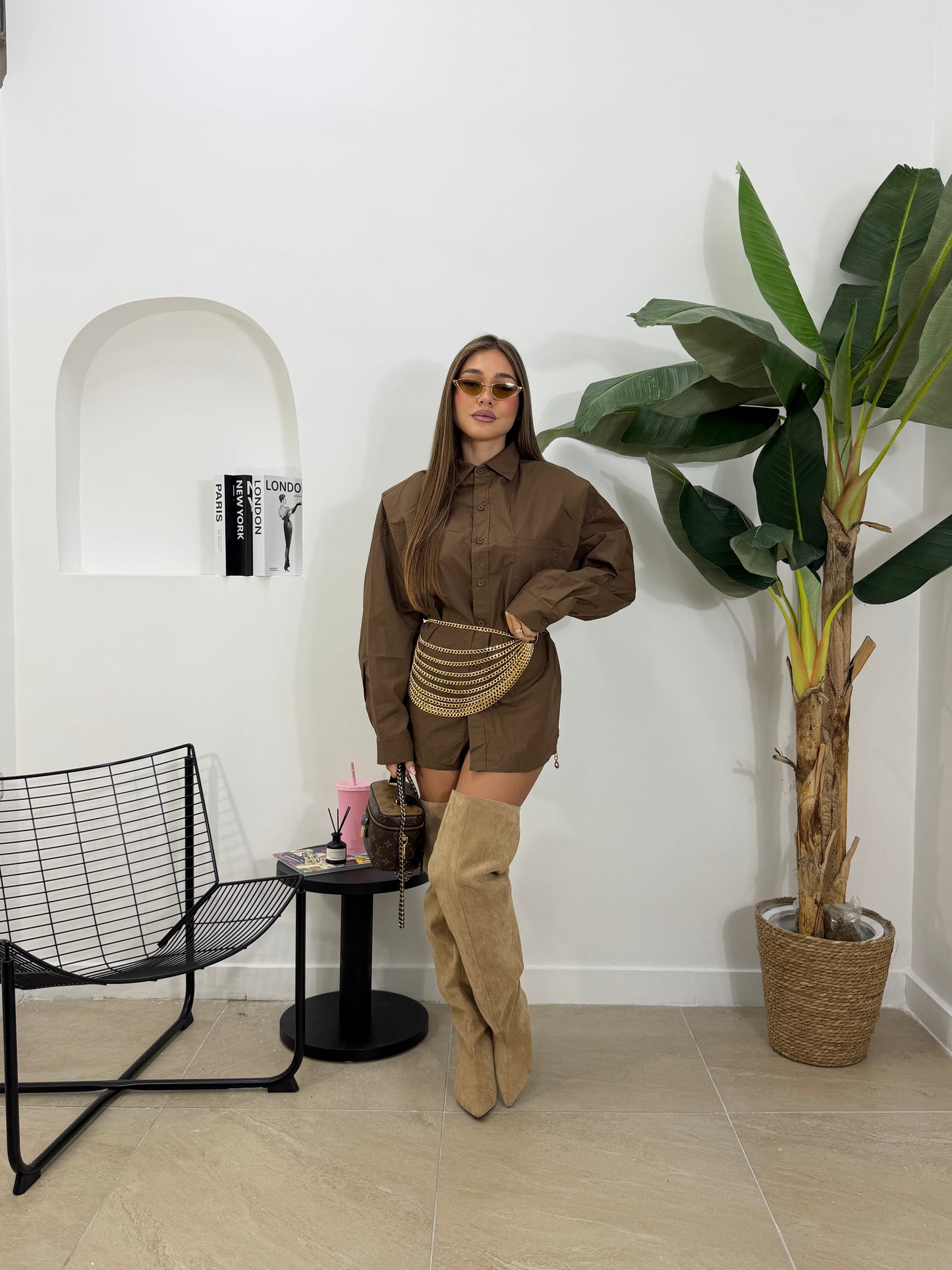 Maxi camicia strutturata marrone