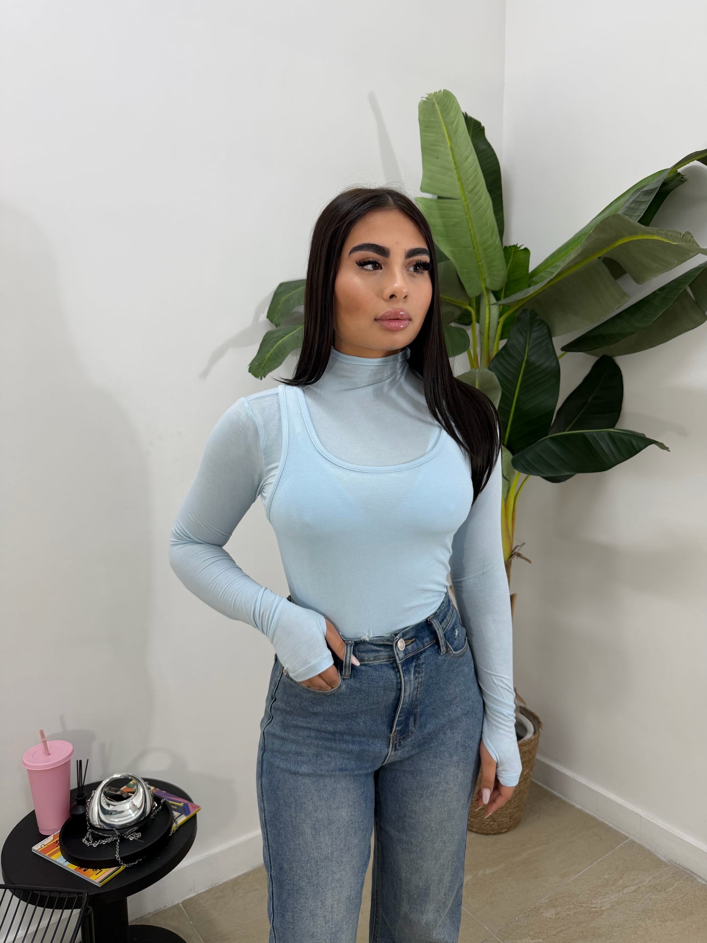 Maglia double skin celeste