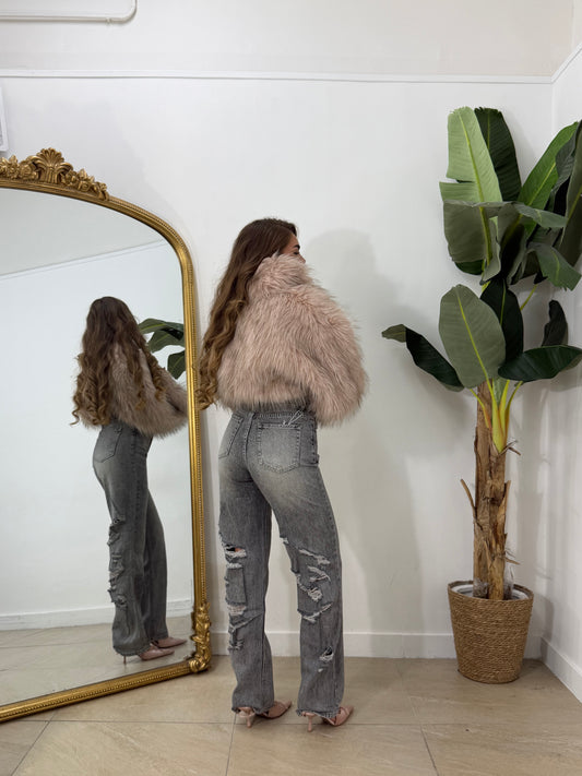 Jeans grigio con retro sfrangiato -3098