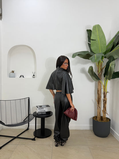 Coordinato in pelle fly nero-100