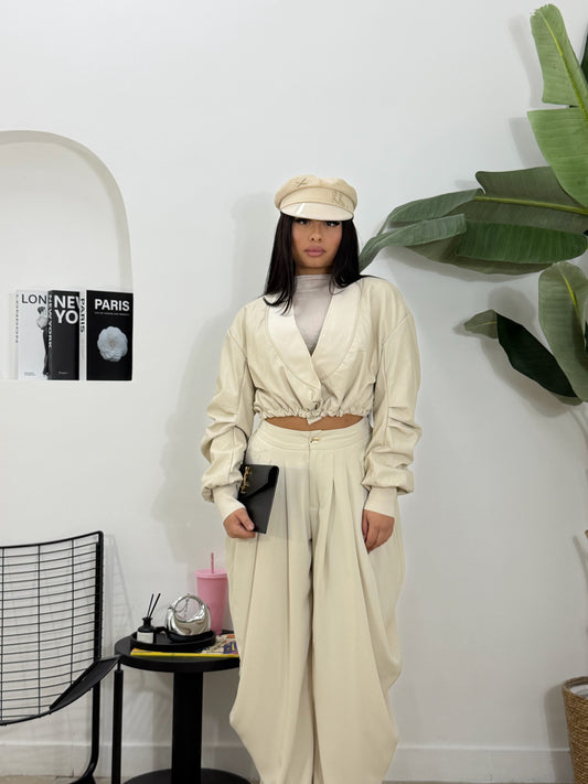 Bomberino in pelle crop crema