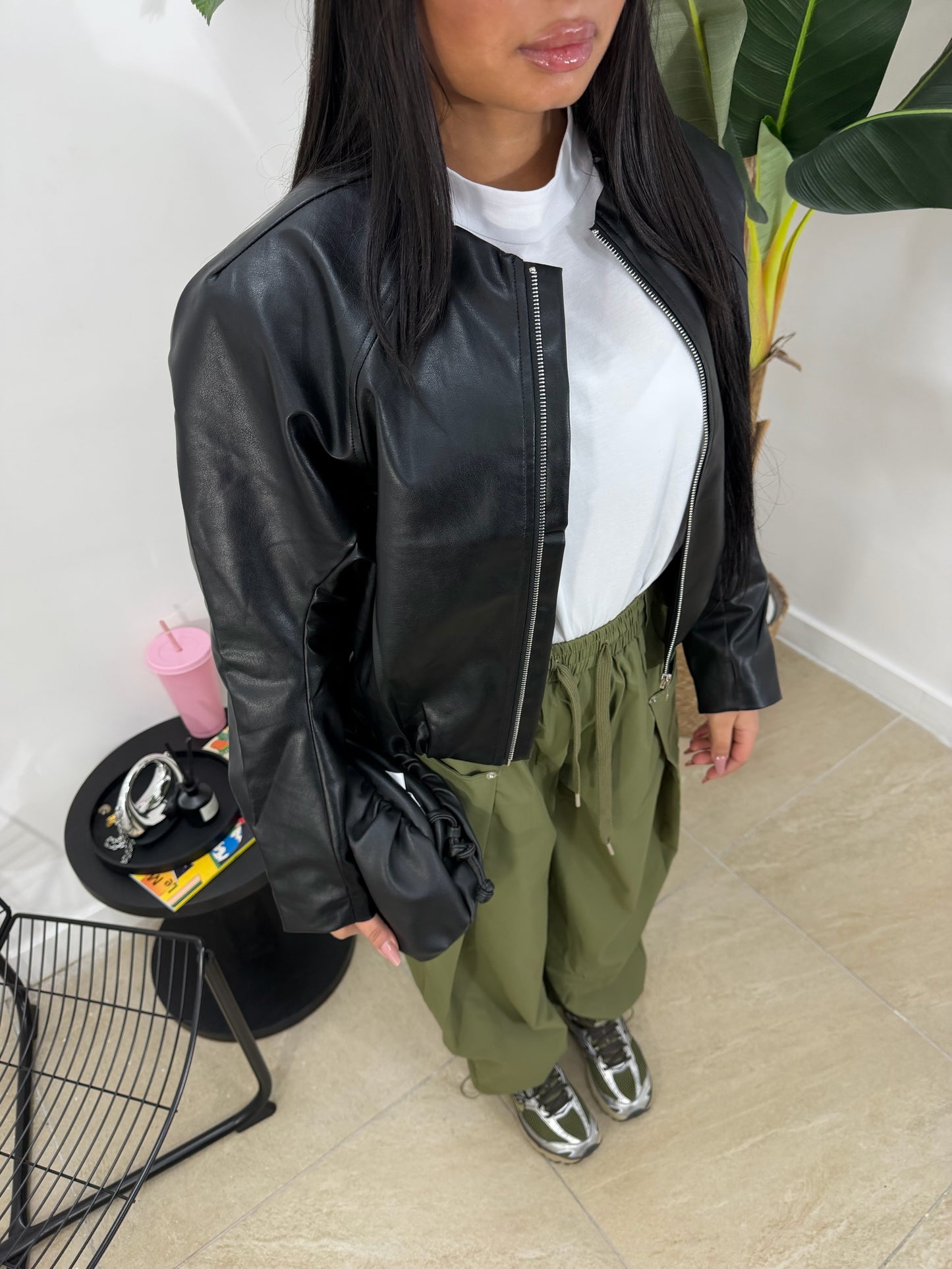 Bomber in pelle nero