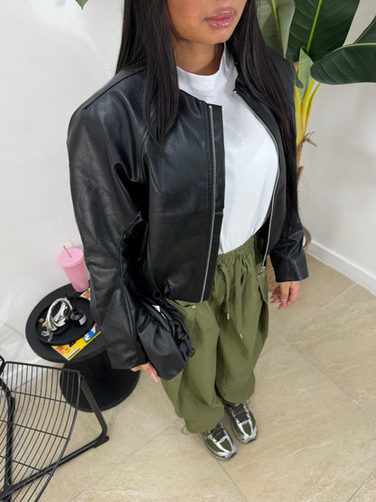 Bomber in pelle nero