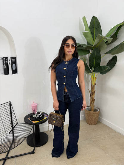 Coordinato denim corpetto -25145