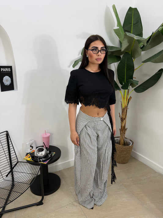Pantalone quadri bianco/nero -E01