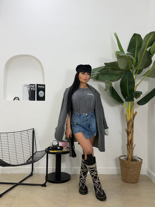 Shorts asimmetrico in denim -12655