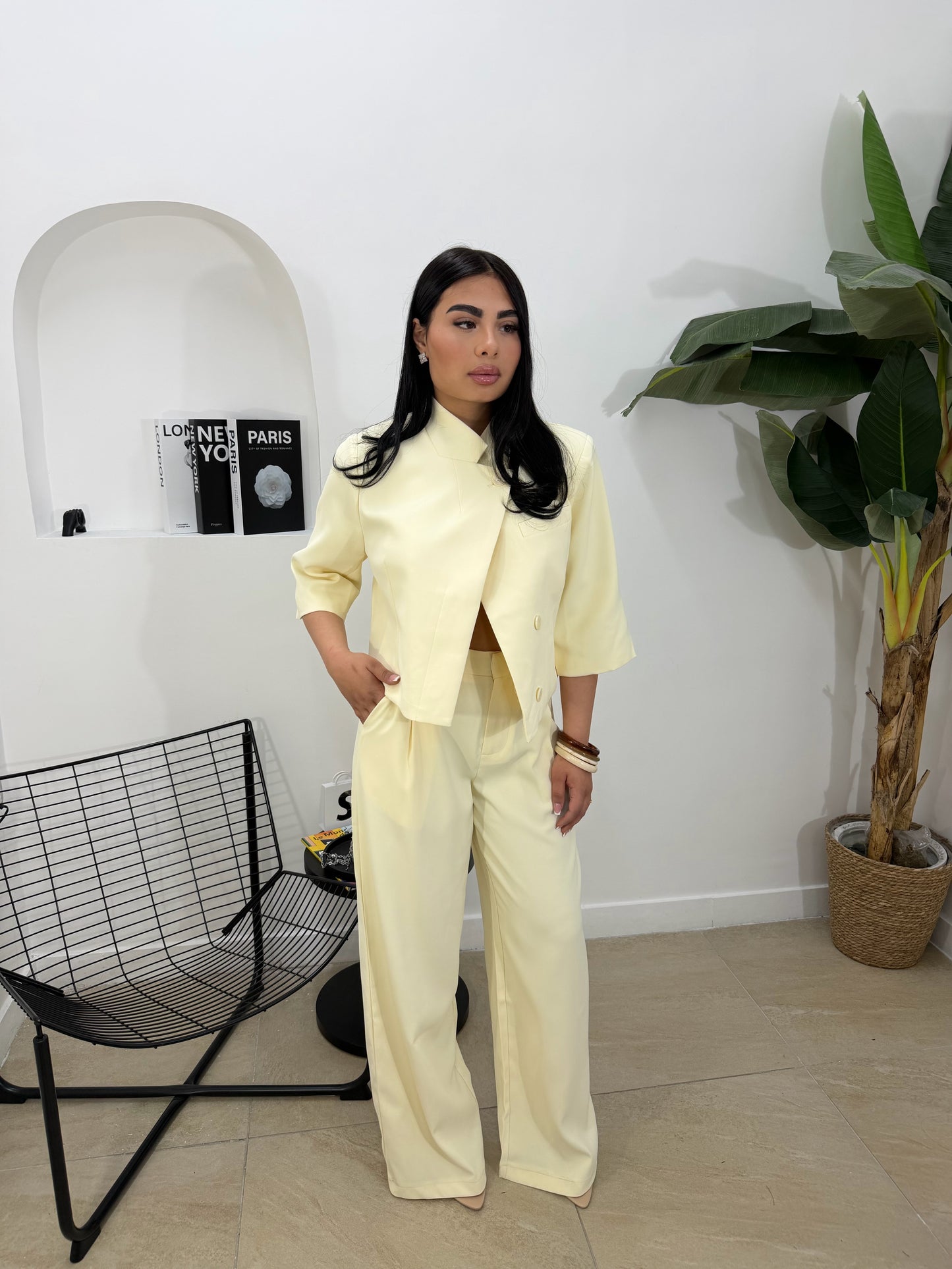 Pantalone palazzo giallo -7870
