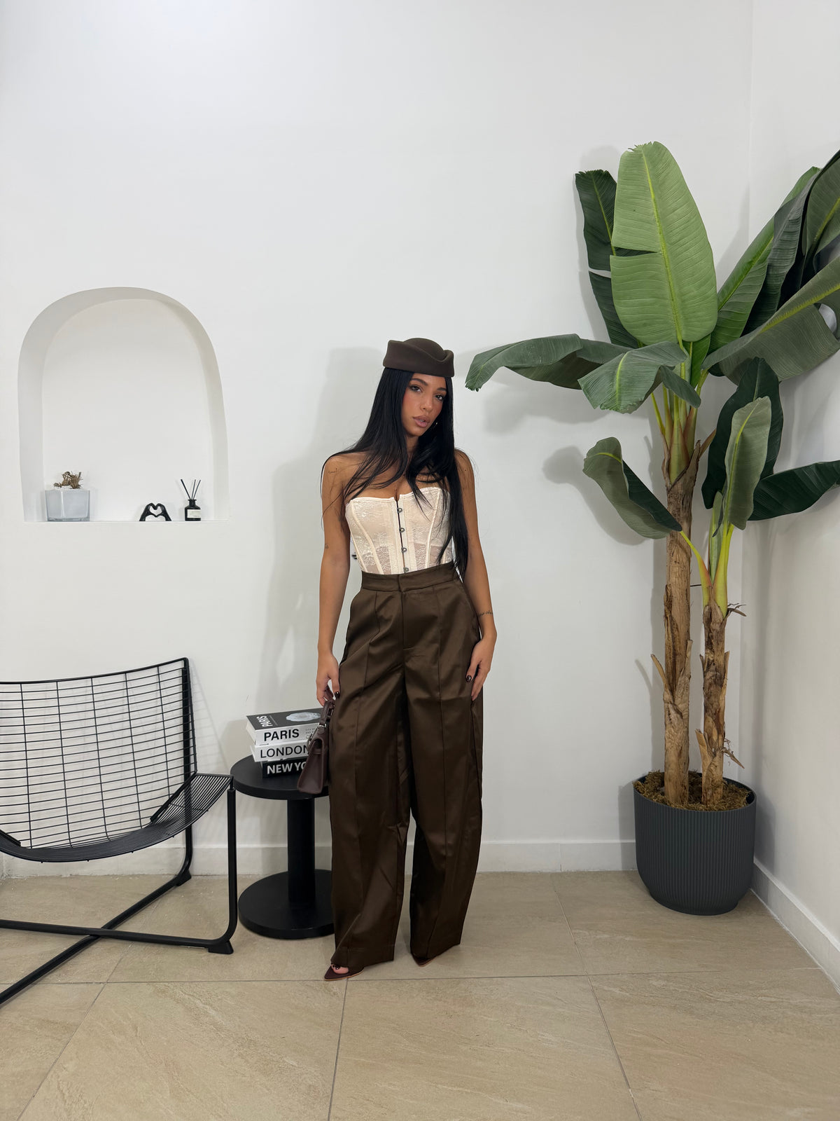 Pantalone saten marrone - 7735