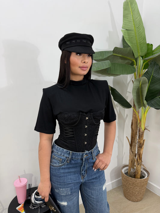 Bustino macramé  nero -12918