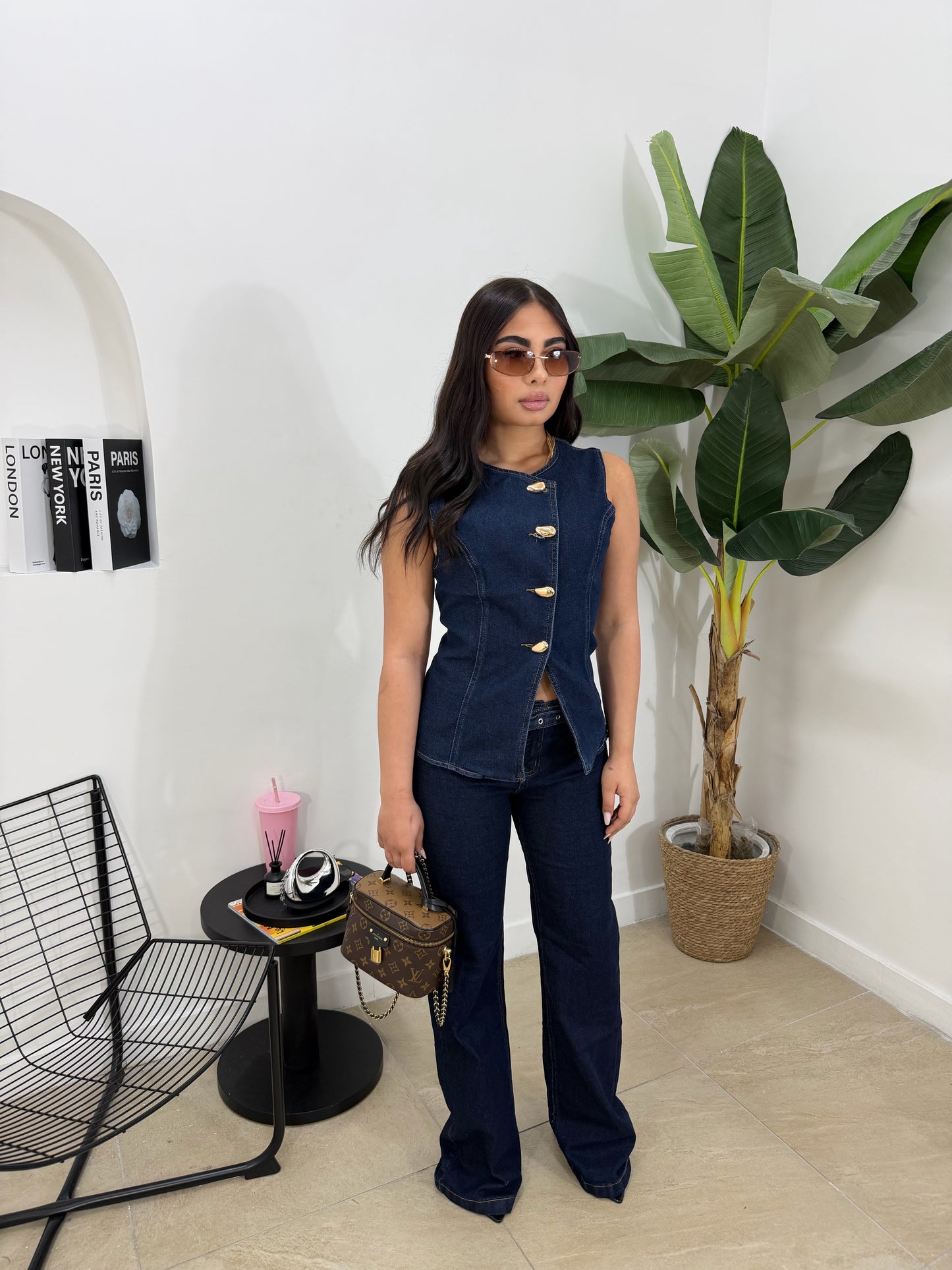 Coordinato denim corpetto -25145