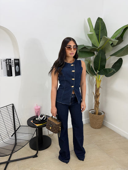 Coordinato denim corpetto -25145