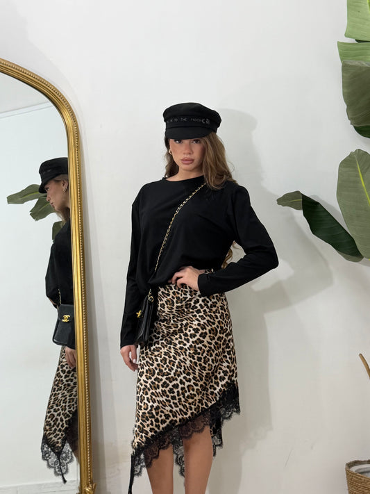 Maxi Shirt basic manica lunga con spalline nera