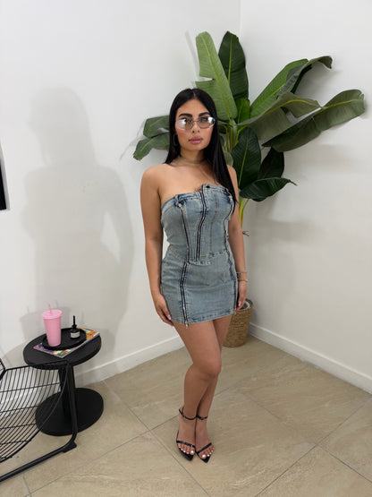 Set denim zip chiaro -16015